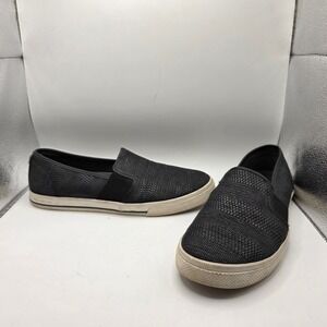 Lauren Ralph Lauren Jinny Black Woven Slip On Sneakers Womens 9B Gold Logo Flat